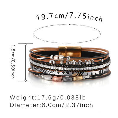 Olivenorma Hämatit Weißer Zirkon Blatt Geschichtetes Lederarmband