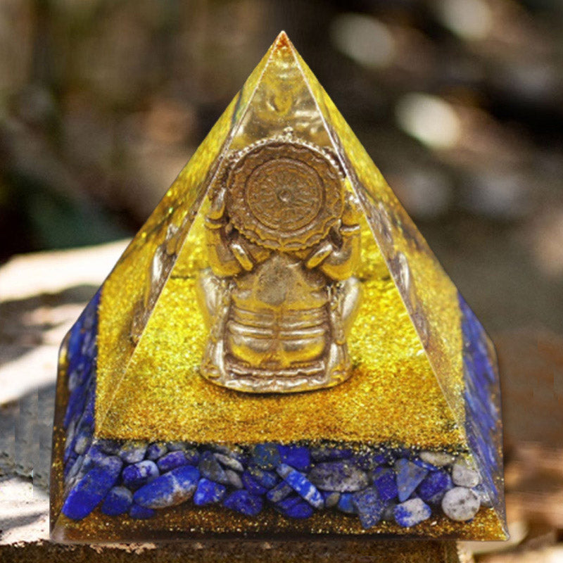 Olivenorma Lapis Lazuli mit Elefantensymbol Orgon-Pyramide 