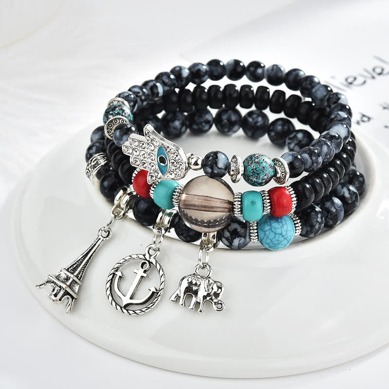 Olivenorma Elephantenturm Böses Auge Hamsa Armband Set