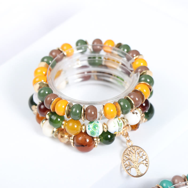 Olivenorma Boho Handgemachtes Baum des Lebens Kristall Armband-Set