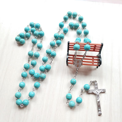 Olivenorma Türkis Kreuz Charm Rosenkranz Halskette - image 3
