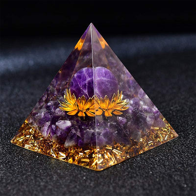 Olivenorma Amethyst Kugel Lotus Symbol Orgonpyramide 