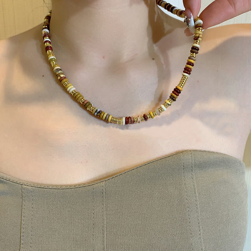 Olivenorma Sunset Frisbee Beaded Natural Agate Clavicle Necklace