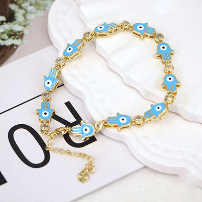 Olivenorma Farbig Emailliertes Zirkon Evil Eye Hamsa Armband