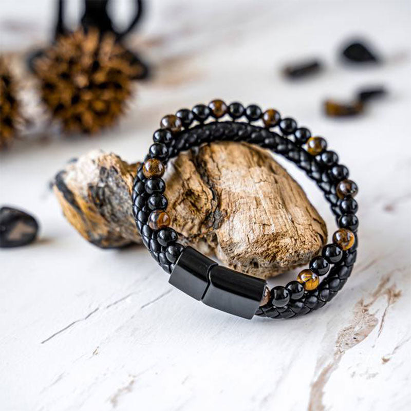 Tiger Eye Herren Leder Geflochtenes Armband