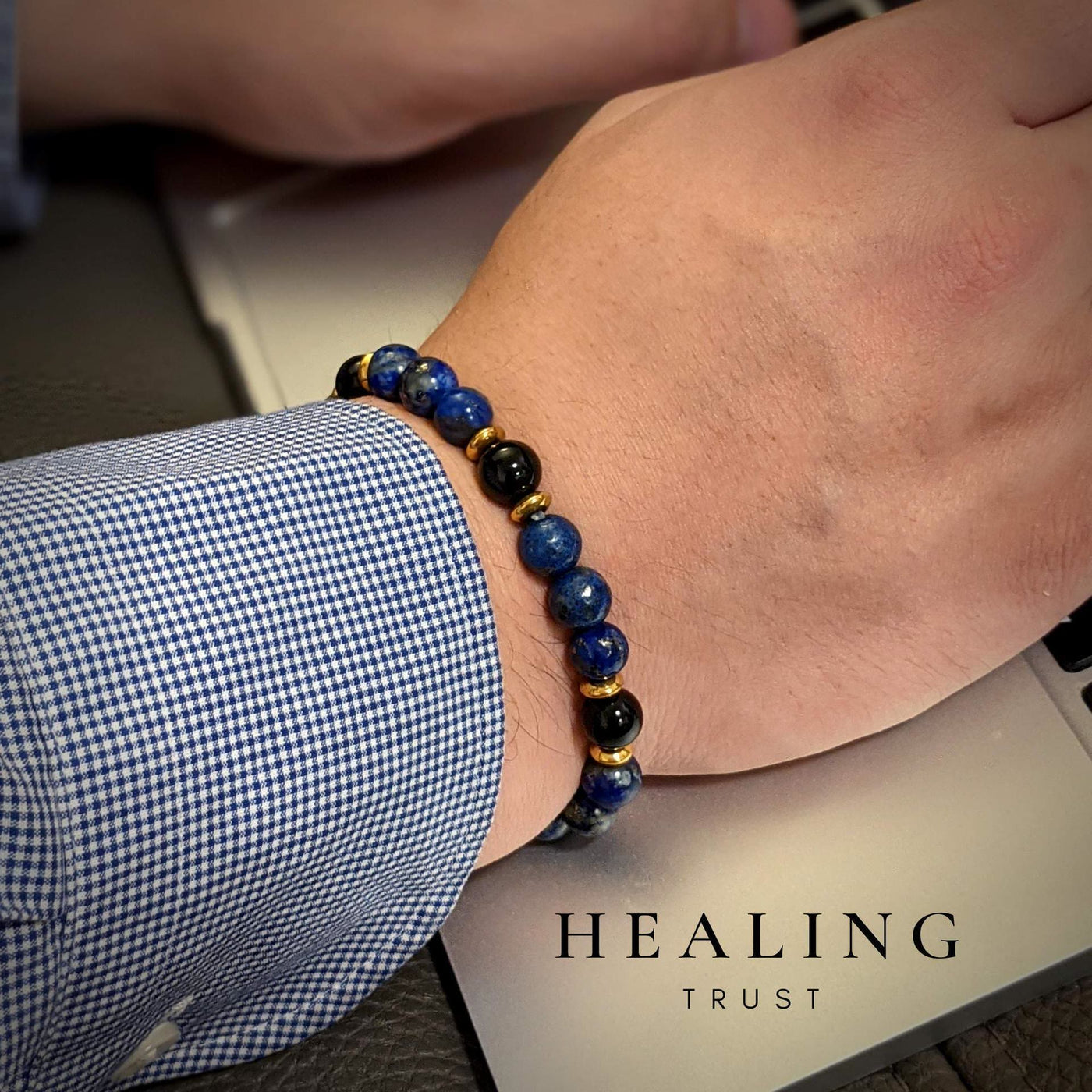 Olivenorma "Healing Trust" Lapislazuli Schwarzer Onyx Armband 