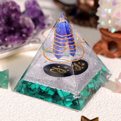 Olivenorma Lapislazuli Malachit Auge des Horus Orgonpyramide