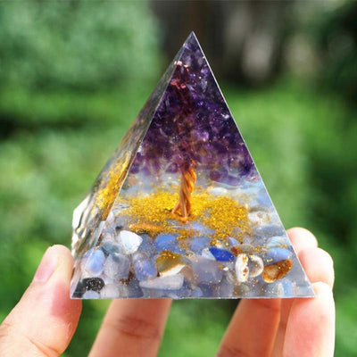 Olivenorma Amethyst Blau Spitze Achat Baum des Lebens Orgon Pyramide