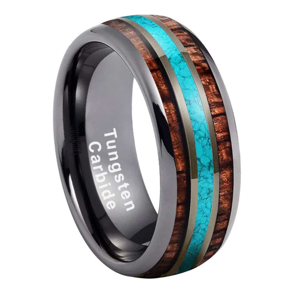 Olivenorma Holz Türkis 8mm Wolframkarbid polierter Ring 