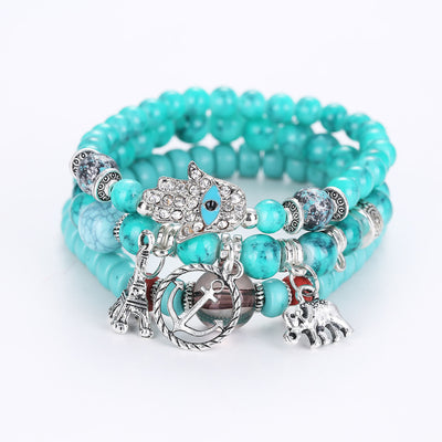 Olivenorma Elephantenturm Böses Auge Hamsa Armband Set