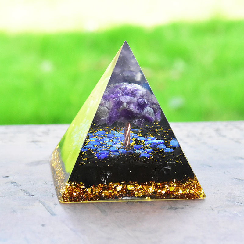 Olivenorma Amethyst Obsidian Lapislazuli Baum des Lebens Orgon Pyramide 