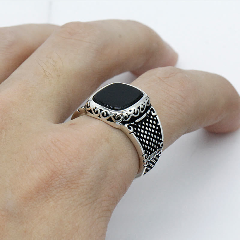 Olivenorma Schwarzer Onyx Männer Silber Cooler Geschenk Ring 