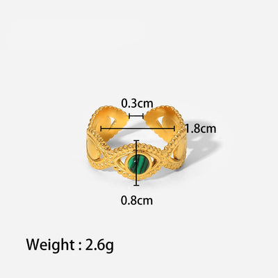 Olivenorma Gold Grün Natürlicher Malachit Offenes Ring-Set