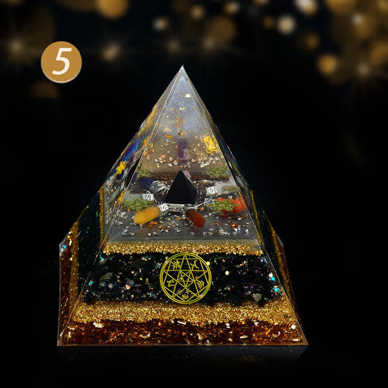 Olivenorma Goldobsidian Chakra Kristallanordnung Orgonpyramide