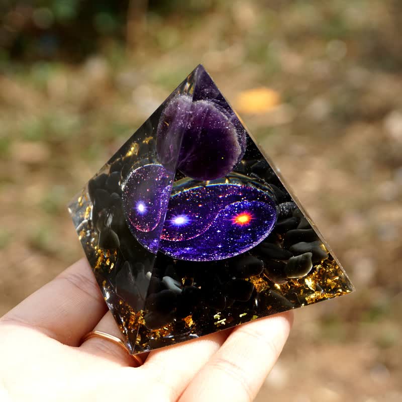 (30% Rabatt im Abverkauf / CODE: OFF30) - Olivenorma Yin und Yang Obsidian Orgone Pyramide