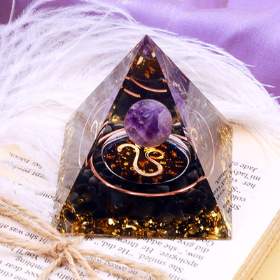 Olivenorma Amethystkugel mit Obsidian Zodiac Löwe Orgonpyramide 