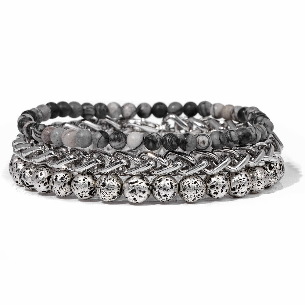 Olivenorma "Frieden und Ruhe" Silber Lava Stein Armband Set