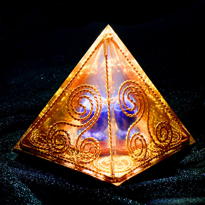 Olivenorma Triple Helix Cube - Altes ägyptisches Totem Amethyst Orgon Pyramide 