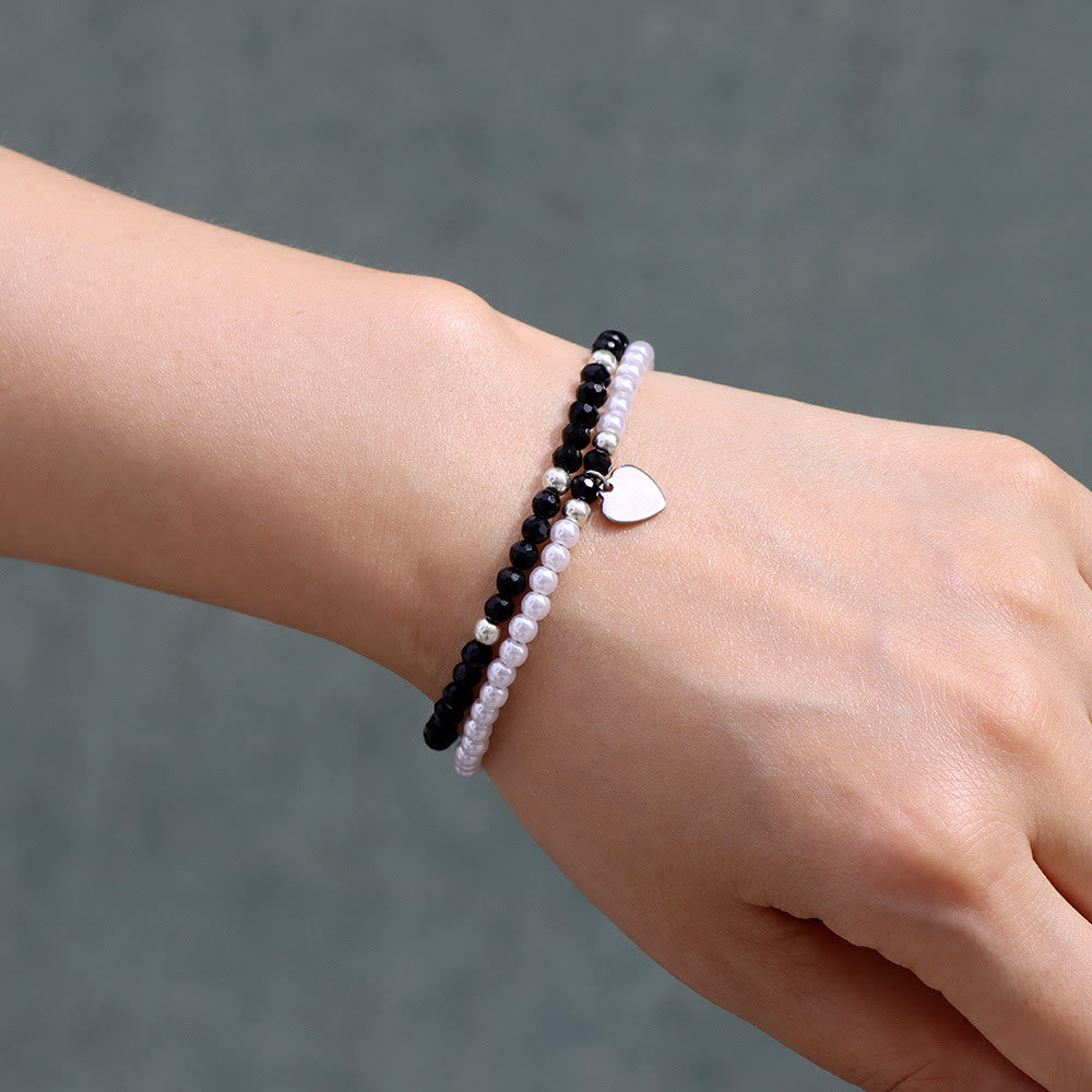 Olivenorma Facettiertes Stein-Perlen-Herz-Charme-Doppelschicht-Armband