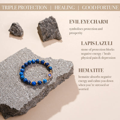 Olivenorma "Mood &amp; Energy Protection" Lapislazuli Perlen-Armband mit bösem Blick 