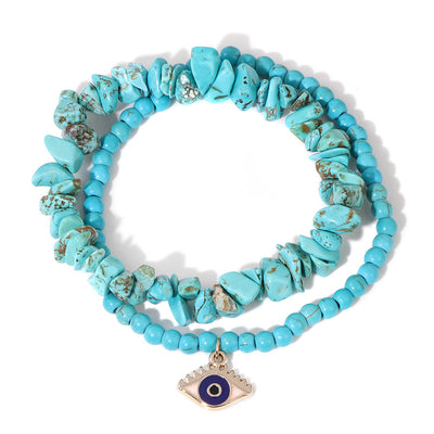 Olivenorma Evil Eye Anhänger Doppeltes Schicht Kristall Armband Set