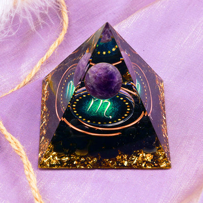 Olivenorma Amethystkugel mit Obsidian Zodiac Skorpion Orgon Pyramide 