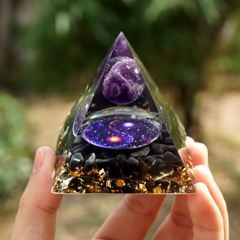 (30% Rabatt im Abverkauf / CODE: OFF30) - Olivenorma Yin und Yang Obsidian Orgone Pyramide