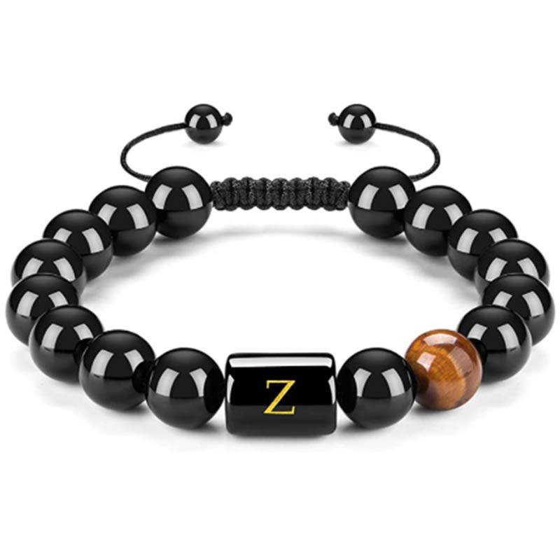 Olivenorma Tigerauge mit schwarzem Onyx heilendes Buchstabenarmband