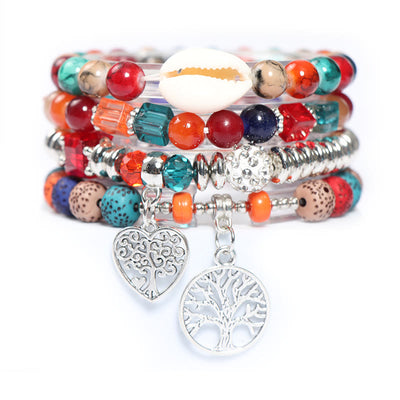 Olivenorma Baum des Lebens Herz-Anhänger Perlen-Armband Set