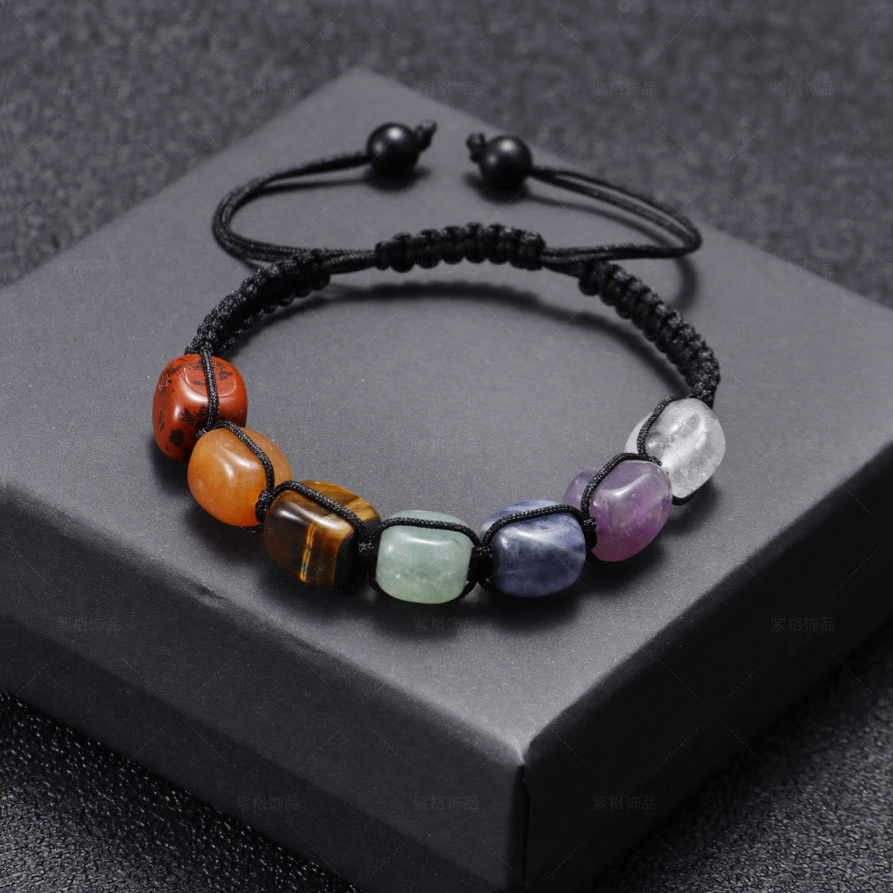 Olivenorma 7 Chakra Kristall-Edelstein-Perlen-geflochtenes Wickelarmband für Männer 