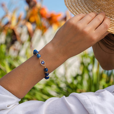 Olivenorma "Mood &amp; Energy Protection" Lapislazuli Perlen-Armband mit bösem Blick 