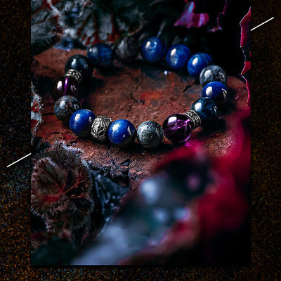 Olivenorma Männer-Lapislazuli-Amethyst-Pietersit-Perlenarmband 