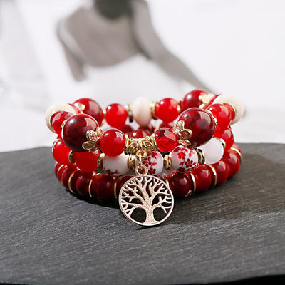 Olivenorma Boho Handgemachtes Baum des Lebens Kristall Armband-Set