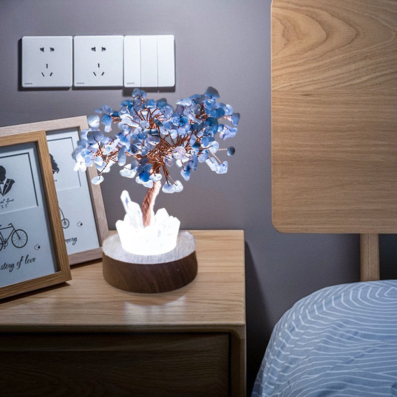 Olivenorma Aquamarin Kristall Feng Shui Baum Lampe