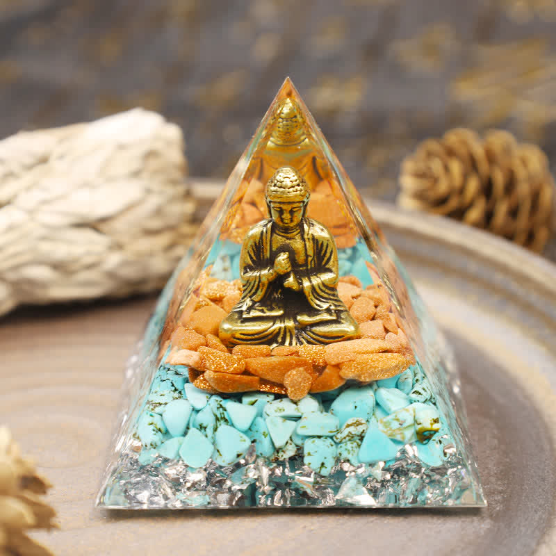 Olivenorma Sandstein Mit Türkis Buddha Orgonen Pyramide