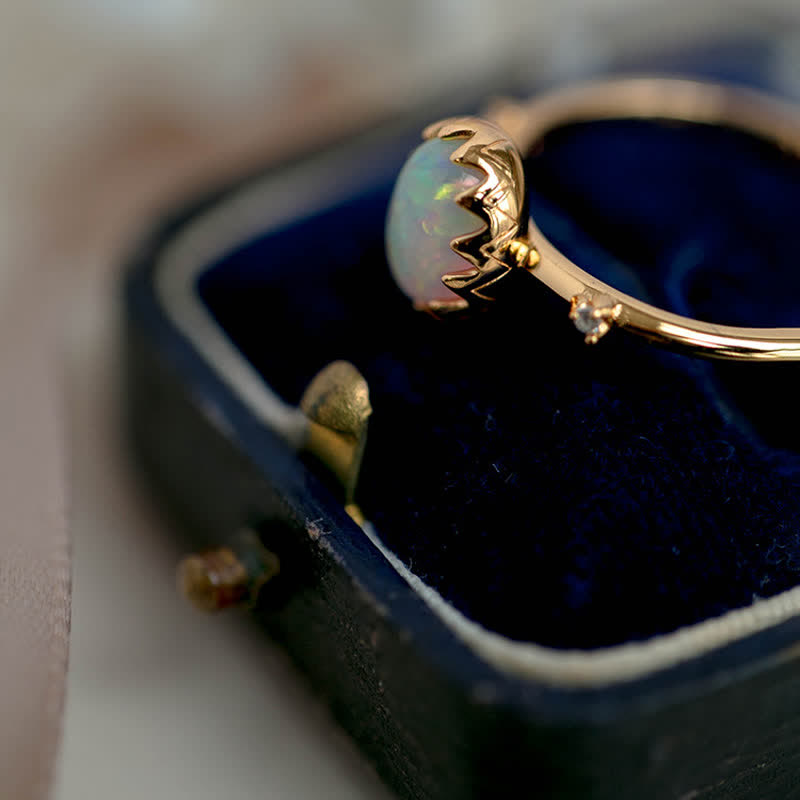 Olivenorma Retro Gold Opal Verstellbarer Ring