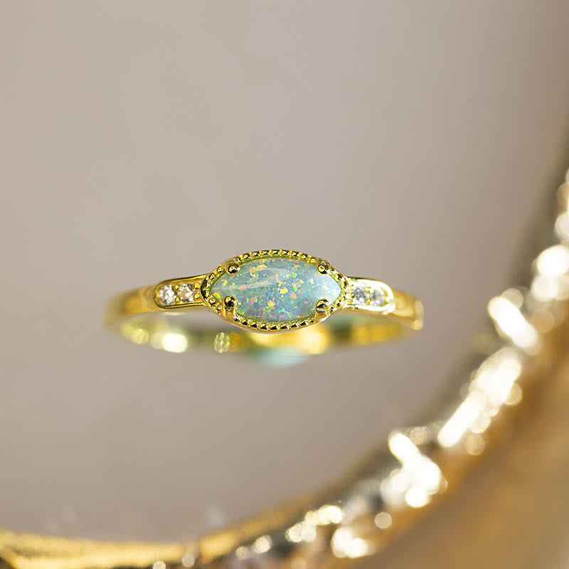 Olivenorma Opal Weißer Zirkon S925 Goldring