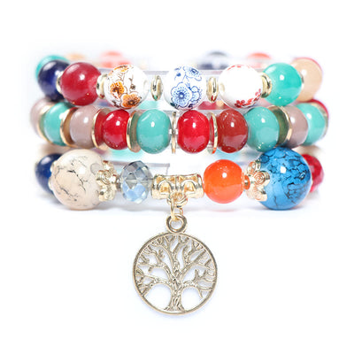 Olivenorma Boho Handgemachtes Baum des Lebens Kristall Armband-Set