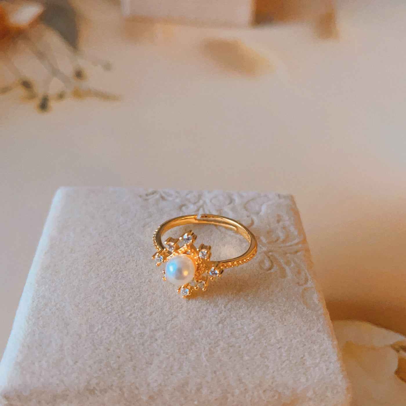 Olivenorma Romantische Blume Natürliche Perle Mit Zirkon Ring 