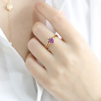 Olivenorma Teardrop Amethyst Weißer Zirkon Ring Set 