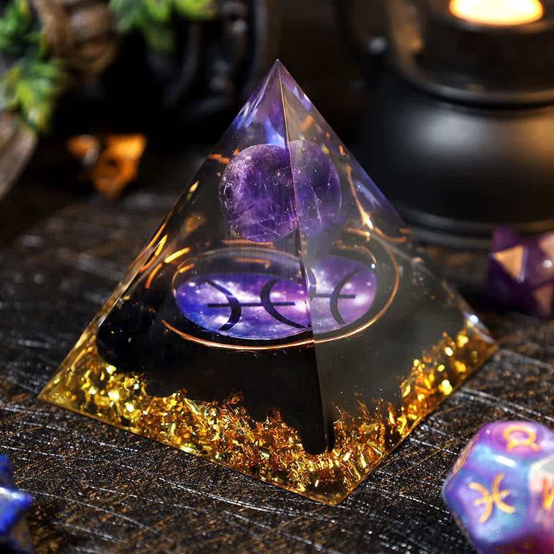 Olivenorma Amethyst-Ball Obsidian-Kies Zodiac Fische Orgone Pyramide