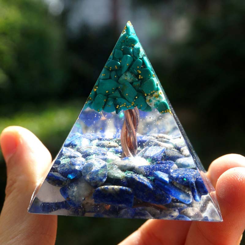 Olivenorma Lapis Lazuli mit Türkis Baum des Lebens Orgon Pyramide 