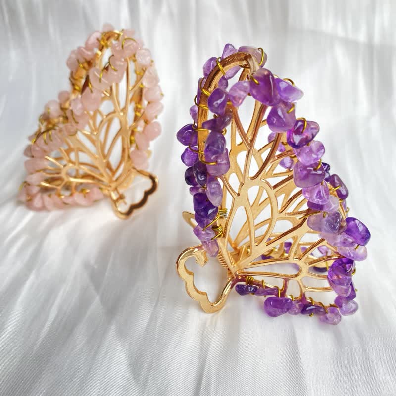 Amethyst- oder Rosenquarz-Schmetterlingshaarnadel