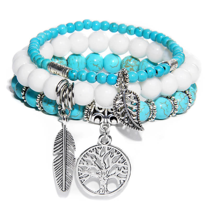 Olivenorma "Nature's Healing Moments" Türkis Baum des Lebens 3-teiliges Armband-Set 