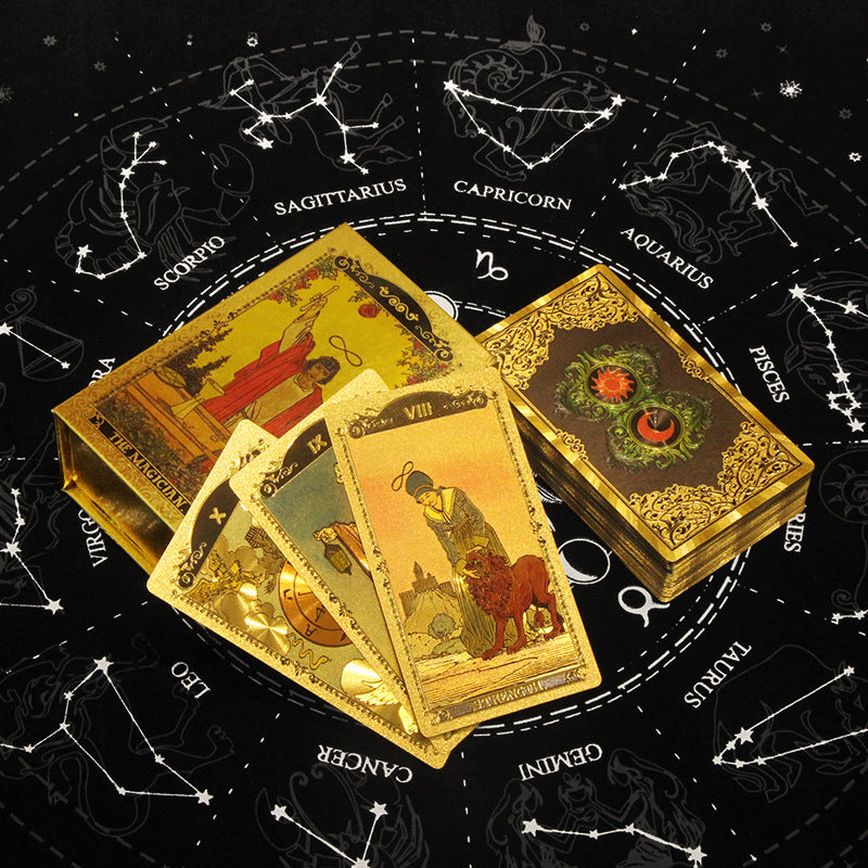 Olivenorma Rot Grün Sonne Mond PET Wasserdicht Golden Tarotkarte 