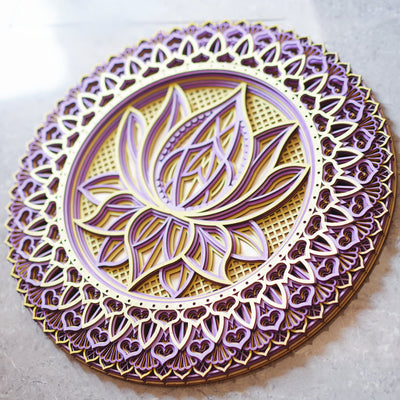 Olivenorma Pink Lotus Mandala 3D Gravur Wanddeko 