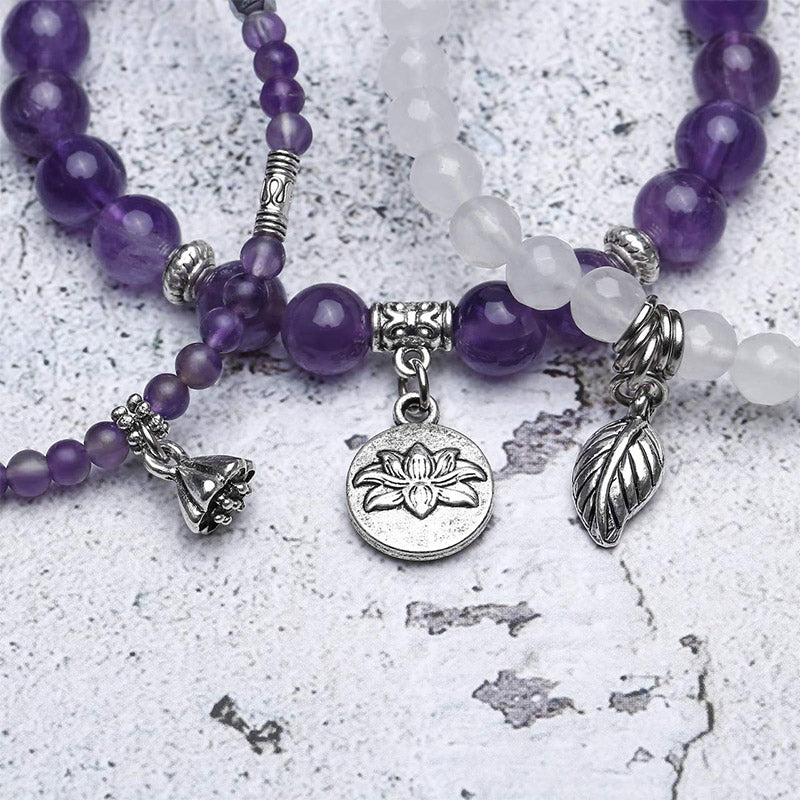 Amethyst Lotus Symbol 3 - Stück Armband mit Lotus-Symbol