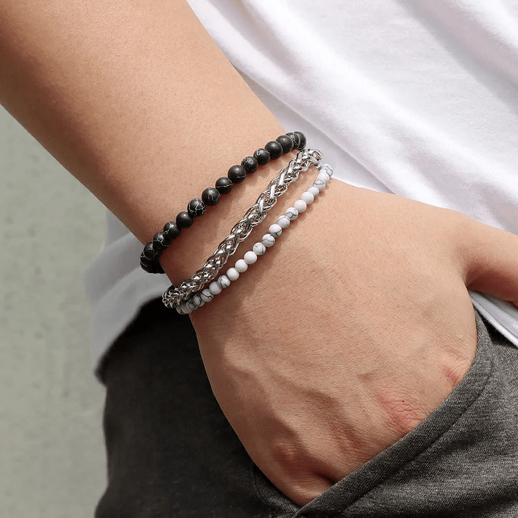 Olivenorma "Frieden und Ruhe" Weißer & Schwarzer Türkis Armband-Set