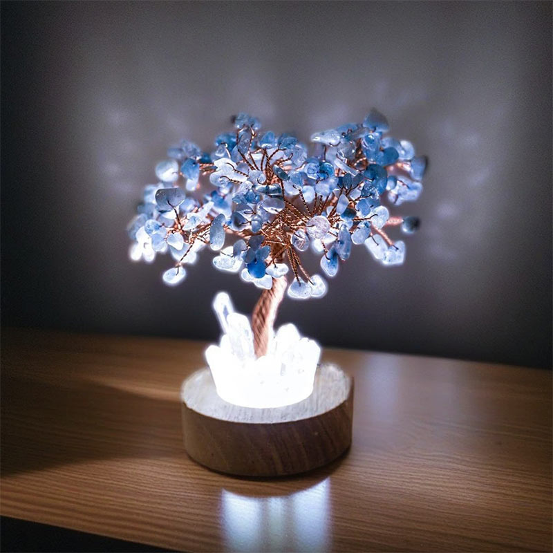 Olivenorma Aquamarin Kristall Feng Shui Baum Lampe