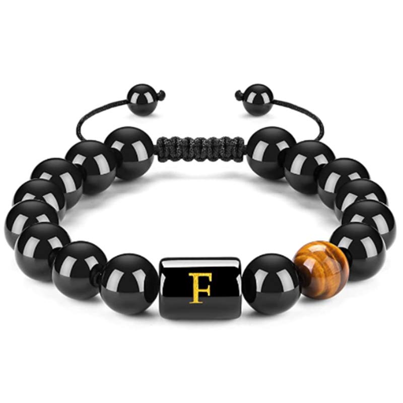 Olivenorma Tigerauge mit schwarzem Onyx heilendes Buchstabenarmband